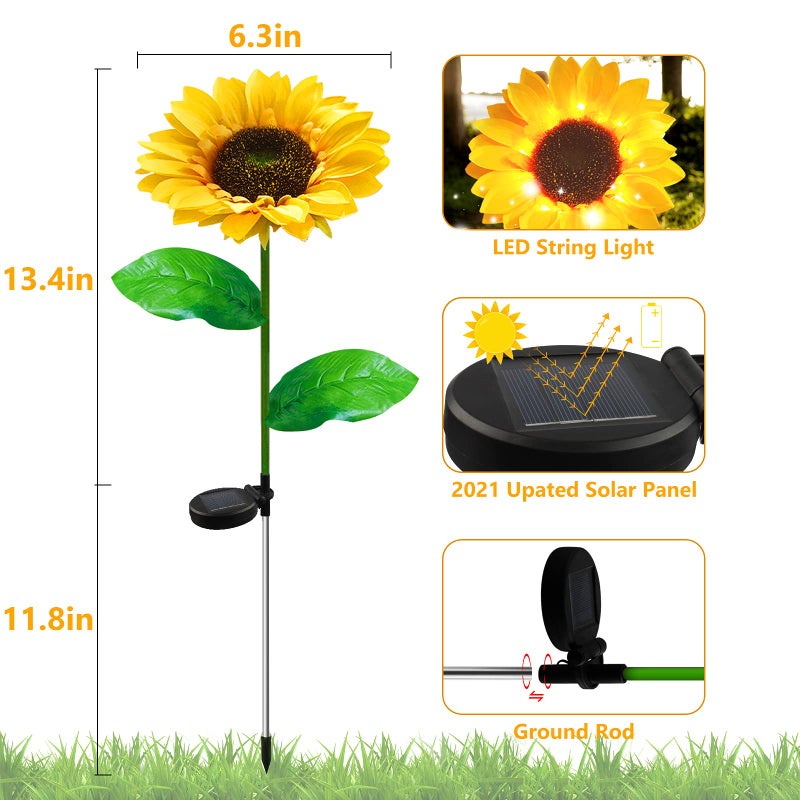 Greenke Solar Lights Outdoor, LED Sunflower Path Lights Decorative, Waterproof Garden Yard Patio Decoration - 2 Pack (Yellow) - Image 5